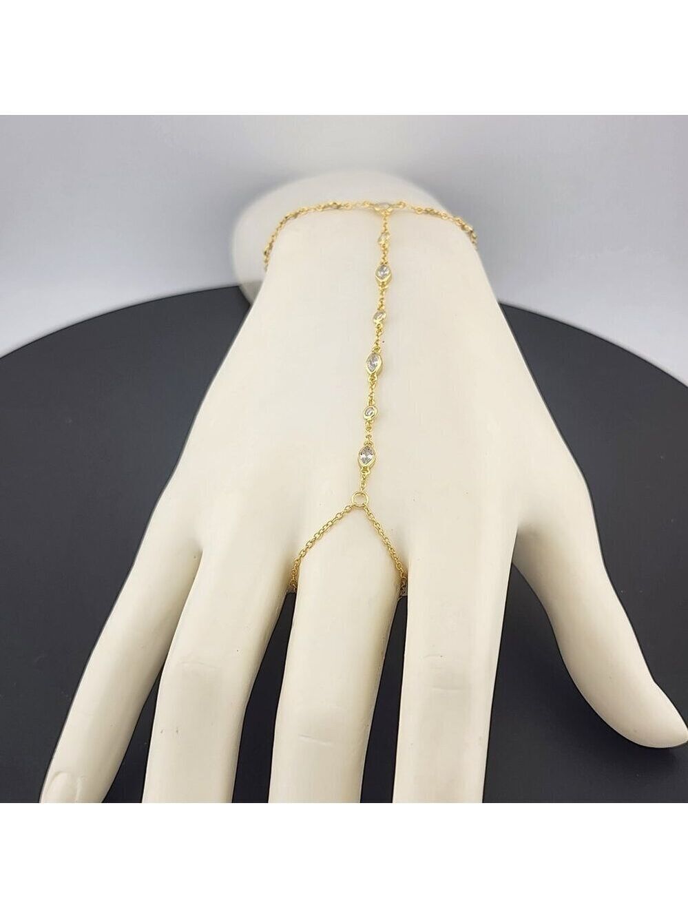 925 Silver Gemstone Hand Chain Bracelet with Ring – Round & Oval Stones